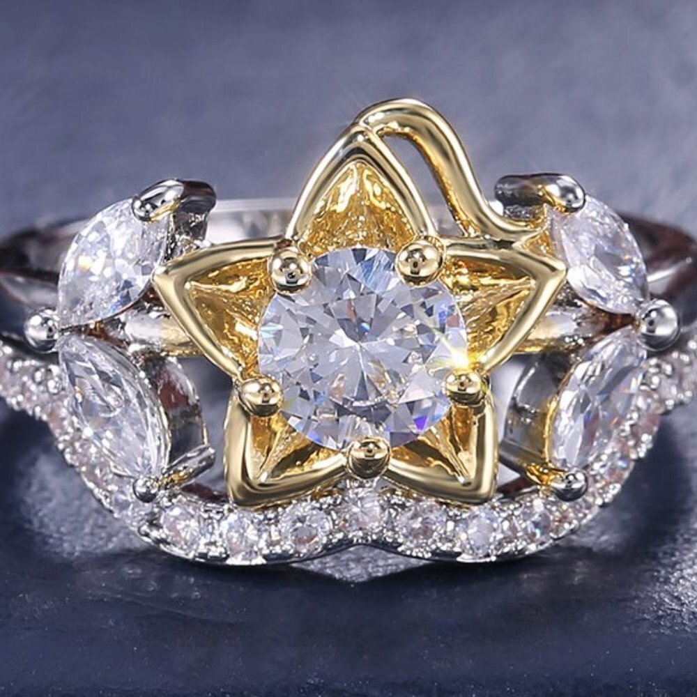 🍁925 Silver Plated Vivid Star Unique Ring For Women, MLNN1298 - Picture 2 of 4